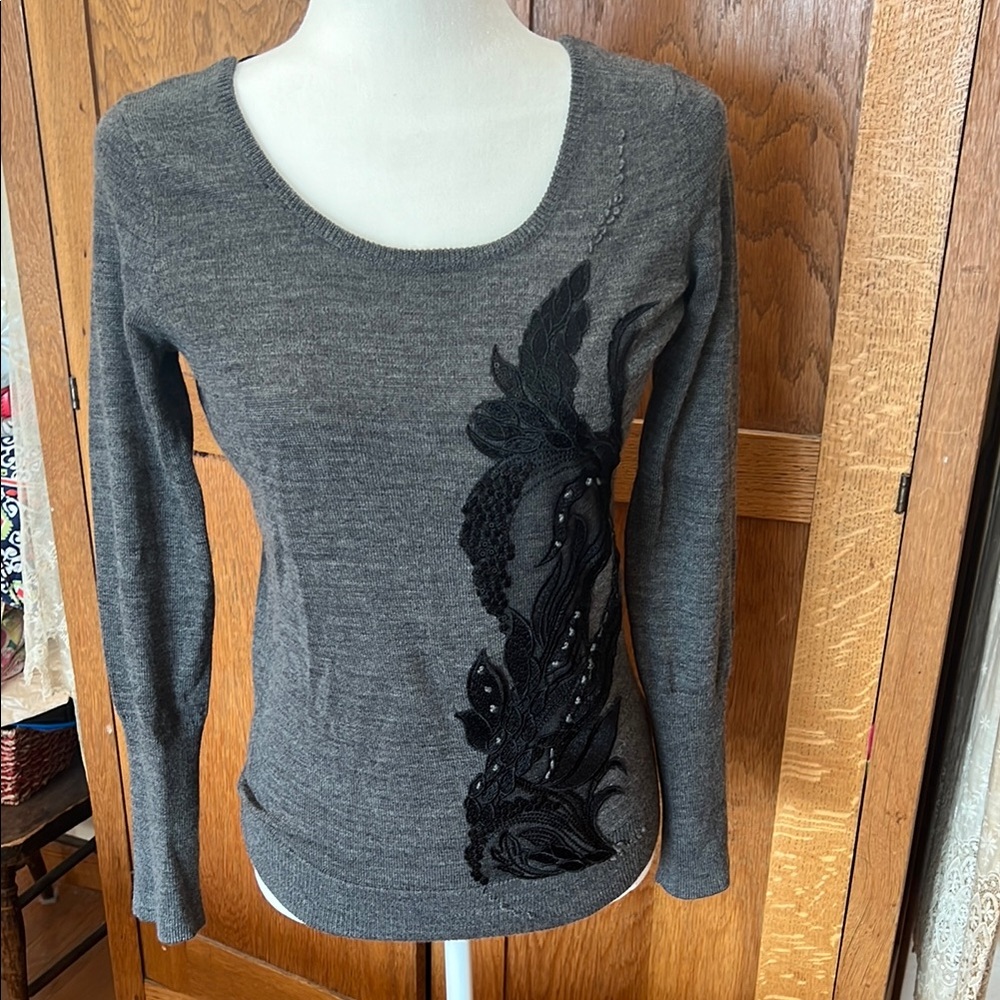 Anthropologie Angel of the North gray wool sweater with embellishments NWOT